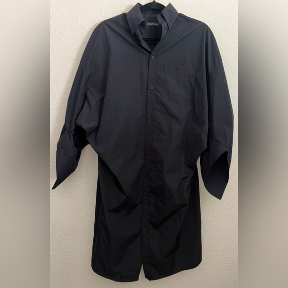 BALENCIAGA Logo-Embroidered Poplin Swing Dress button down$1,790 blk 36FR 4US - Picture 2 of 13